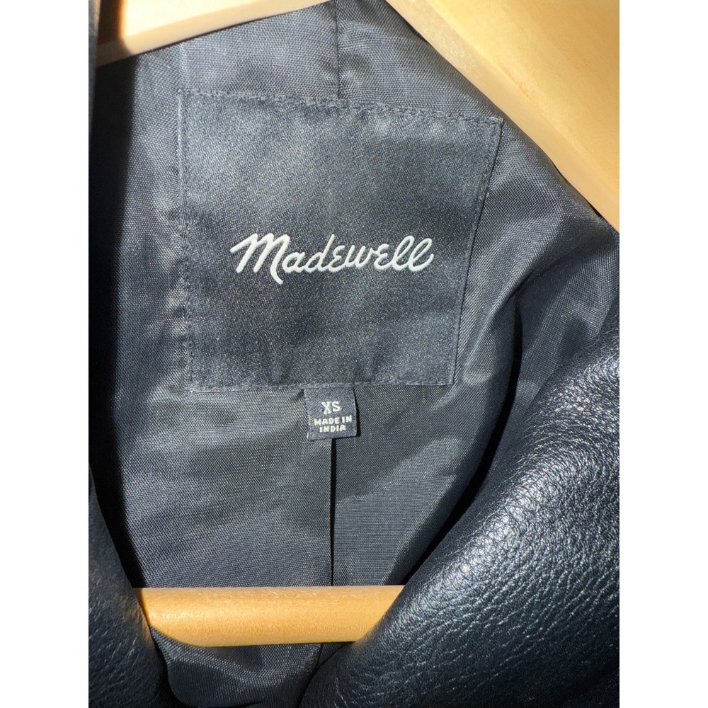 Madewell Black Leather Moto Jacket Biker Style Belted Zip Front XS *Flaw - Picture 5 of 11